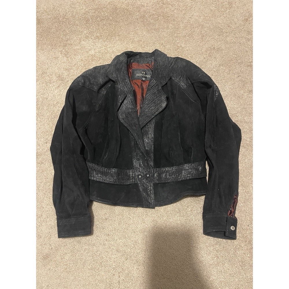 Vintage 1980s Bermans Black Racer Motorcycle Leather Bomber Jacket Large